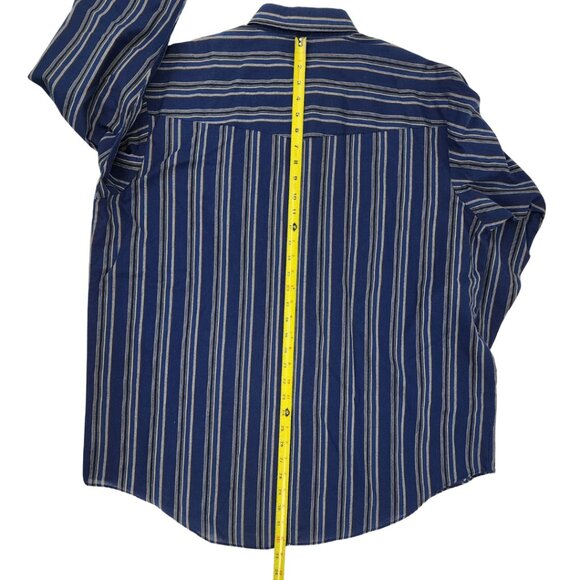 90s Plains Western Wear Mens XL Pearl Snaps Blue Stripes Snap Button Long Sleeve - Picture 11 of 12